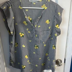 Sweet Rain Black and White Striped Top with Lemon Print